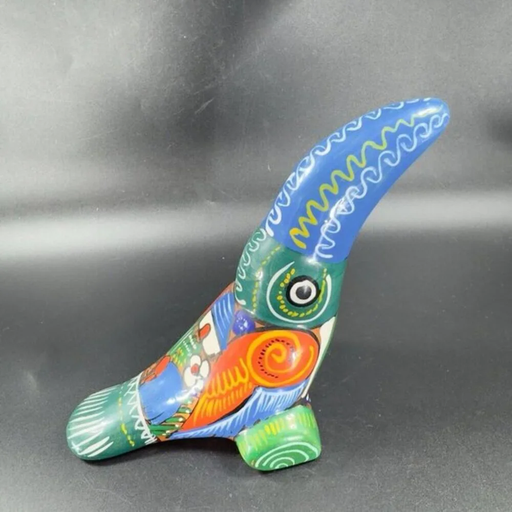 Vintage‎ Mexico Hand Made Pottery RedWare Toucan Bird Hand Painted Decor Figure